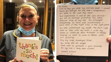 Colleague at Huddersfield home receives lovely thank-you card